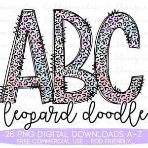 Leopard Print Doodle Letters PNG, Leopard Font Png, Leopard Print Sublimation, Leopard Alphabet Png, Neon Cheetah Print Png, Leopard Png