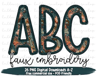 Letras PNG con bordado falso, PNG con bordado falso, PNG con bordado falso y otoño, fuente PNG con bordado floral, PNG con letras cosidas para otoño