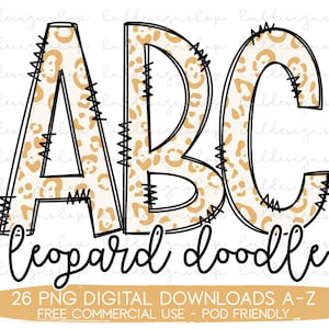 Orange Leopard Print Doodle Letters PNG, Cheetah Font Png, Cheetah Print Sublimation, Cheetah Alphabet Png, Leopard Print Png, Leopard Png