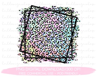 Colorful Leopard Print, Leopard Frame PNG, Distressed Leopard Print Background, Frame Sublimation, Rainbow Cheetah Print Design Sublimation