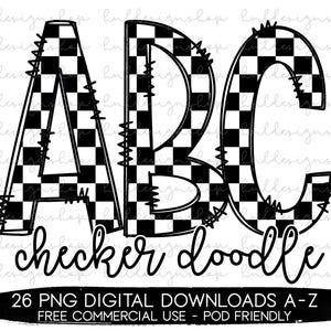 Checker Doodle Letters Png, Checker Font Png, Kids Sublimation Designs, Doodle Alphabet Png, Kids Alphabet Set, Boys Png Design For Shirts