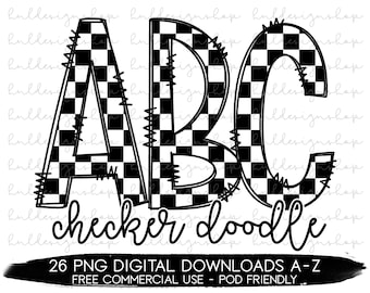 Checker Doodle Letters Png, Checker Font Png, Kids Sublimation Designs, Doodle Alphabet Png, Kids Alphabet Set, Boys Png Design For Shirts