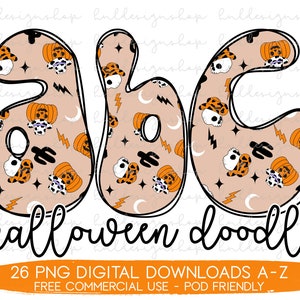 Retro Halloween Doodle Letters Png, Retro Font Png, Halloween Sublimation, Retro Alphabet Png, Retro Fall Png Design, Halloween Alphabet PNG