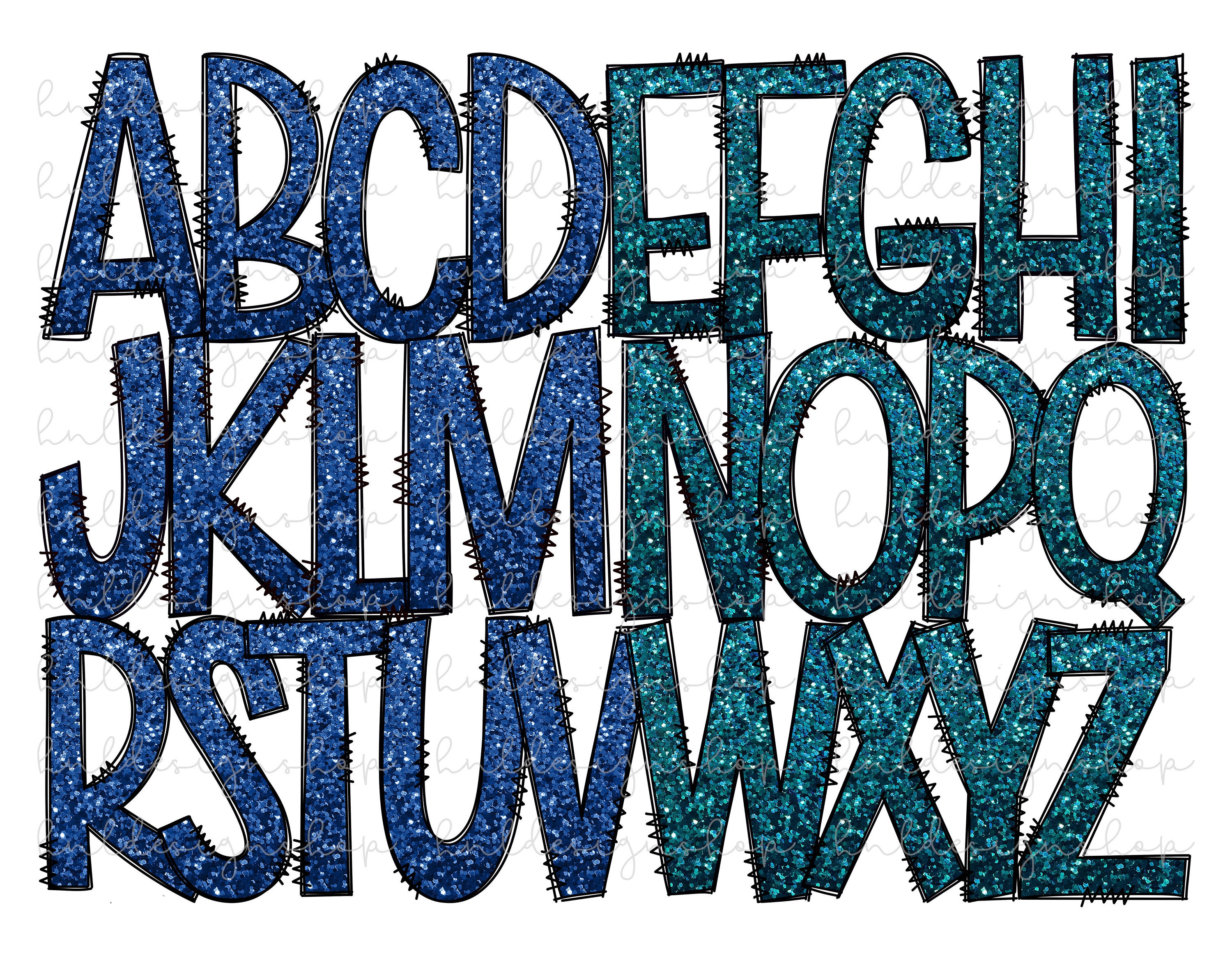 SET OF 11 Glitter Doodle Letters Png, Glitter Font Png, Glitter ...