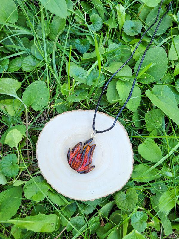 Wood Flame Pendant, Carved Fire Necklace, Wooden Inferno Charm ...