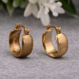 Vintage Signed Earrings, Thick Antique Gold Tone Hoops Earrings, Handmade Designer Jewlery Gold