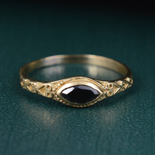 Dainty Marquise Black Obsidian Ring: Minimalist Promise Ring