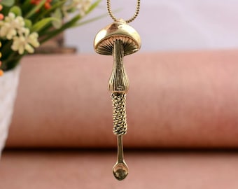 Vintage Mushroom Brass Mini Spoon Shovel Medicine Spoon Wax Tool Ear Cleanning Tool Charm dangles KeyChain/Necklace Accessories Pendant