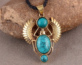 エジプト K18 ペンダントトップ ターコイズ スカラベ ターコイズスカラベネックレス：エジプト復興期のカブトムシペンダント