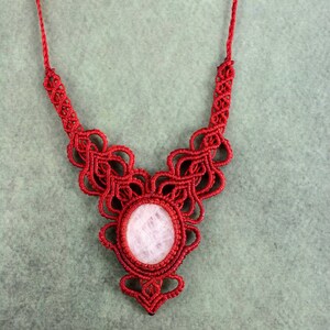Macrame choker necklace with rose quartz, Rose quartz jewelry, Gift for her