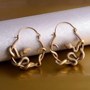 thumbnail image 2 of Snake Hoop Earrings Gold, Snake Hoop Earrings Colourful, Green Snake Earrings, Unique Snake Earrings, Serpent Earrings Gold, Snake Jewelry - New Zealand 2 of 10