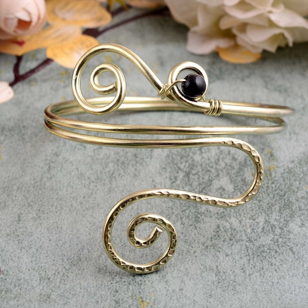 Upper Arm Cuff Arm Band Spiral, Gold Arm Band Arm cuff, Minimalist Upper Arm Band, Obsidian Cuff Bracelet, Arm Jewelry, Spiral Cuff Bracelet