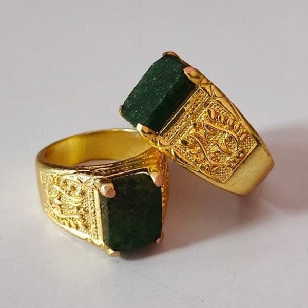 Gold Emerald Square Ring, Raw Emerald Engagement Ring, Emerald Ring, Green Stone Ring, Handmade Jewelry, Mothers Day Gift