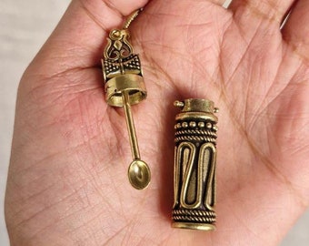 Brass Ear Spoon Jar Necklace: Locket Pill Bottle Pendant