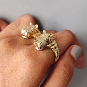 Gold Hippo Ring, Hippopotamus Ring, Hippo Lover Gift, Gold Hippo Gift, Hippototem, Animal Jewelry, Animal Ring