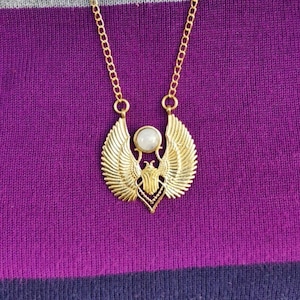 Golden Scarab Necklace , Moonstone Scarab Pendent , Talisman jewelry , Third Eye , Boho , Inca , Ethnic , Illuminati