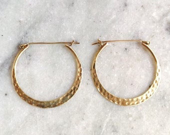 Handmade Hammered Brass Hoop Earrings