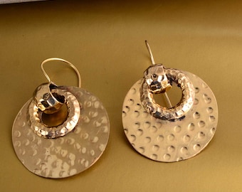 Hammered Gold Disc Earrings: Minimalist Coin Dangle Earrings