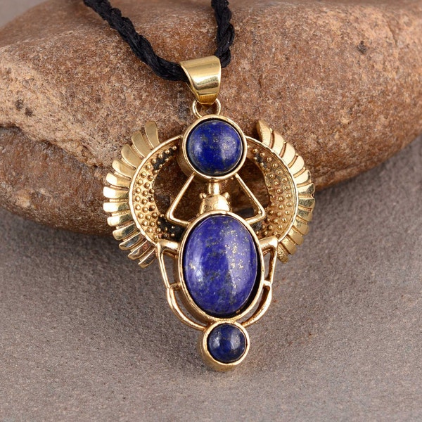 Collier scarabée lapis lazuli, collier scarabée or vermeil, pendentif scarabée bleu, bijoux scarabée égyptien