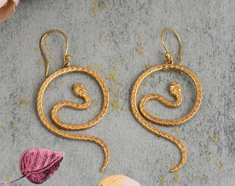 Gold Snake Dangle Earrings: Vintage Serpent Hook Earrings
