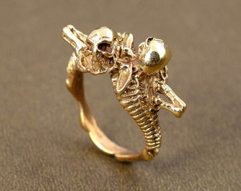 Antique Gold Skull Ring: Gothic Memento Mori, Handmade Jewelry