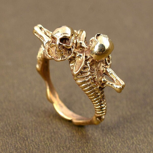 Antique Gold Skull Ring: Gothic Memento Mori, Handmade Jewelry