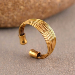Handmade Adjustable Brass Wire Ring: Boho Ethnic Jewelry