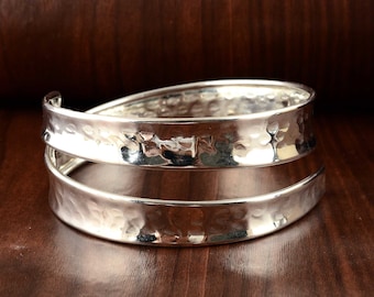 Handmade Hammered Silver Arm Cuff: Minimalist Upper Arm Band