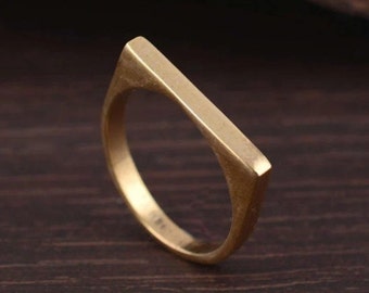 Flat Ring, Brass Ring, Simple Bar Ring, Signet Ring, Line Ring, Flat Bar Ring, Stacking Ring, Gold Bar Ring, Boho Ring, Men's Signet Ring