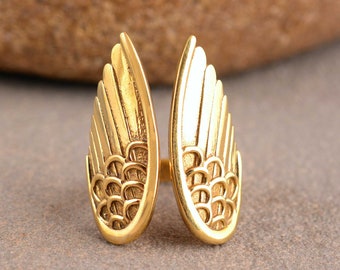 Gold Adjustable Angel Wings Ring, Gold Feather Ring, Eternity Wings Ring, Dainty Ring, Princess Angel Ring, Promise Ring