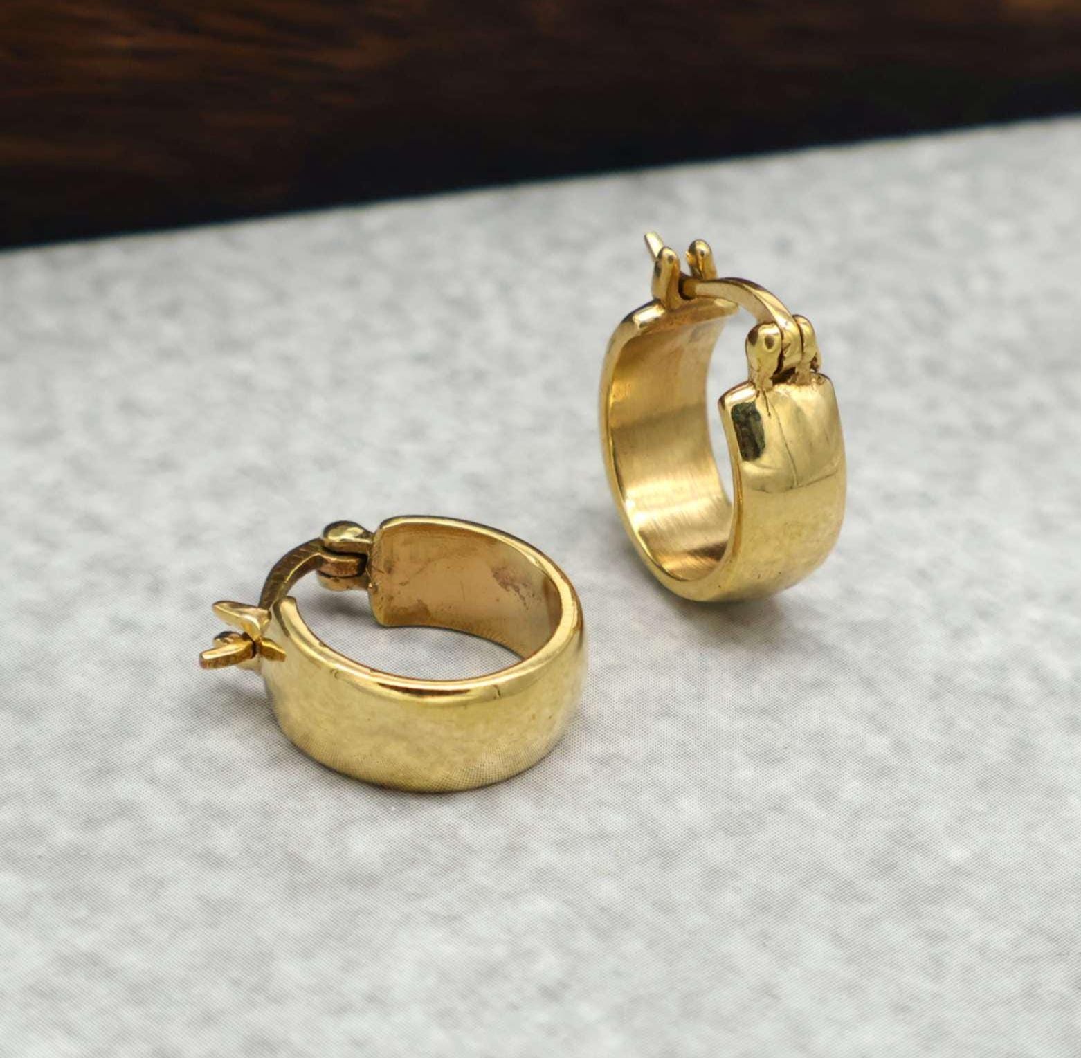 Chunky Gold Tone Hoop Earrings, Chunky Thick Hoop Earrings, Small