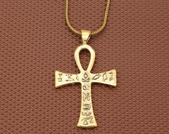 Gold Brass Ankh Pendant: Spiritual Necklace