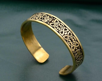 Gold Celtic Knot Bangle: Irish Unisex Cuff Bracelet