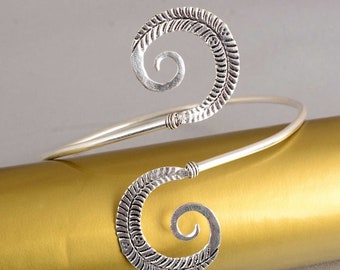 Upper Arm Bracelet, Silver Spiral Armlet, Armband Cuff, Beach Wedding Festival Jewellery