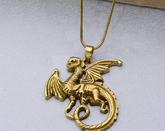 Gold Flying Dragon Pendant Necklace