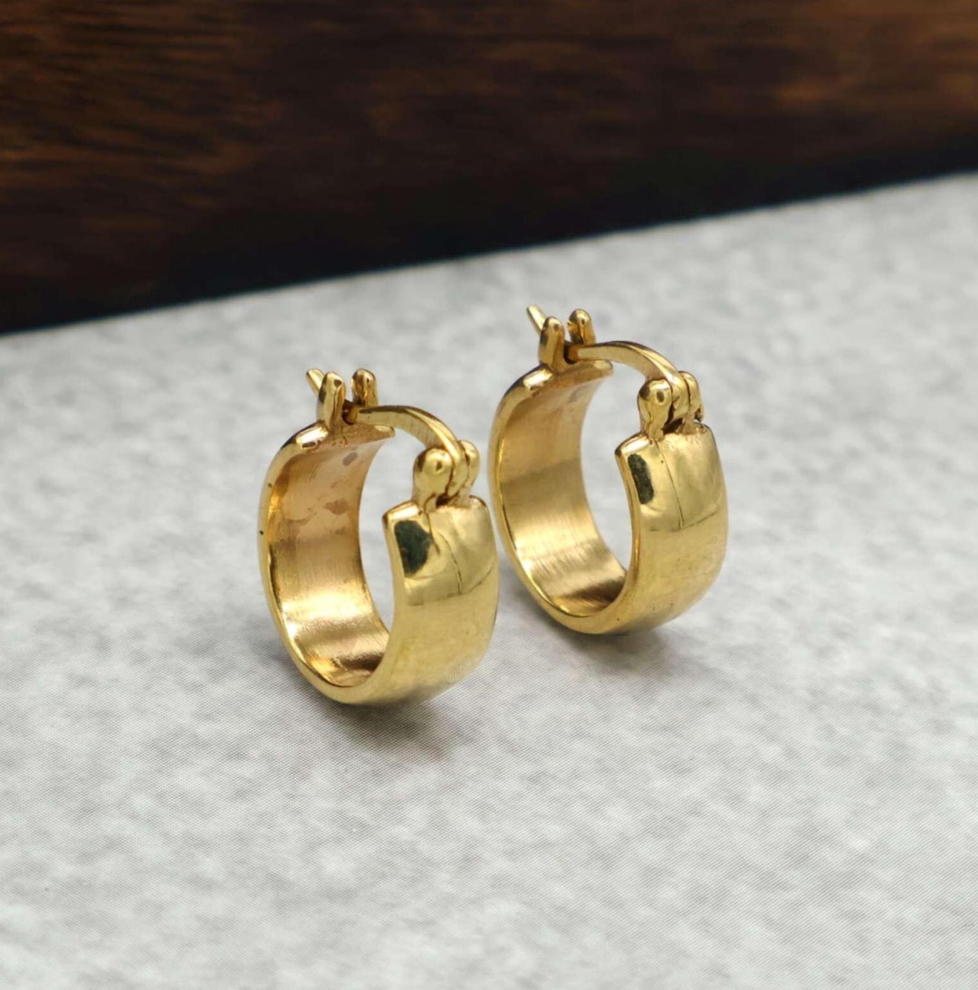 Chunky Gold Tone Hoop Earrings, Chunky Thick Hoop Earrings, Small