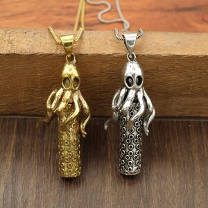 Octopus Bottle Locket Pendant, Brass Spoon Charms, Unisex Jewelry