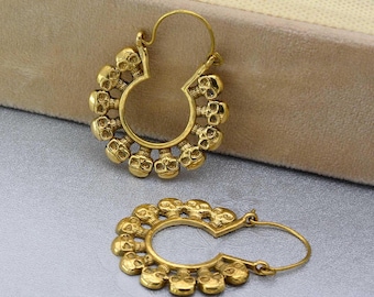 Schedel gouden oorringen messing gegraveerde schedels gotisch skelet