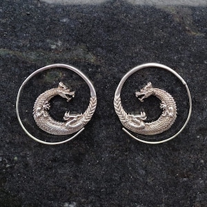 Dragon hoop earrings, Hoop earrings, Dragon hoops, Spiral earrings, Spiral hoops, Dragon jewelry, Gothic earrings, Gothic jewelry