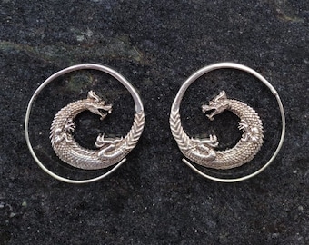 Drachen Creolen, Creolen, Drachen Creolen, Spiral Ohrringe, Spiral Creolen, Drachen Schmuck, Gothic Ohrringe, Gothic Schmuck