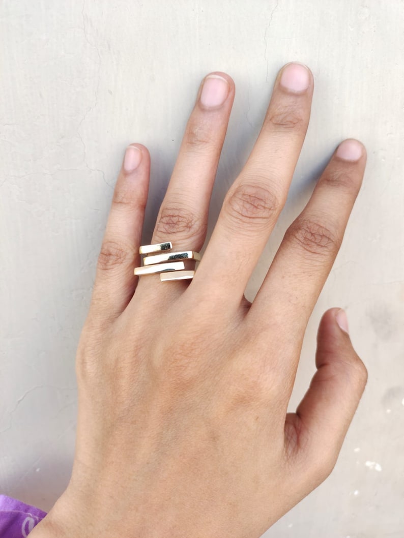 Gold Bar Ring Modern Gold Ring 4 Line Ring Statement Ring Etsy