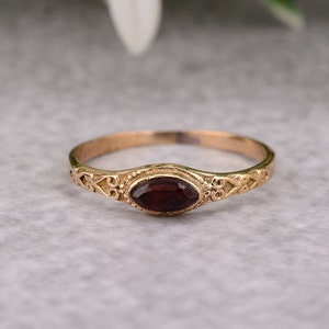 Handmade Brass Ring: Red Garnet Minimalist Deco Ring