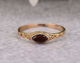 Handmade Brass Ring: Red Garnet Minimalist Deco Ring