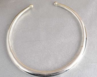Silver Choker Necklace Minimalist Matte Silver Statement Choker Brushed Open Collar Necklace Adjustable Silver Plated