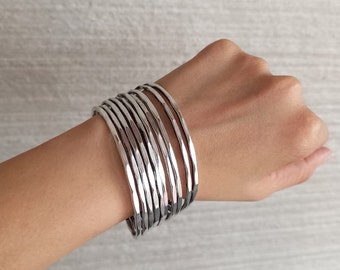 Wide Hammered Silver Cuff Bracelet: Boho Jewelry