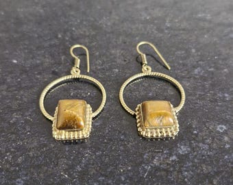 Tiger Eye Gemstone Dangle Earrings: Handmade Women's Jewelry