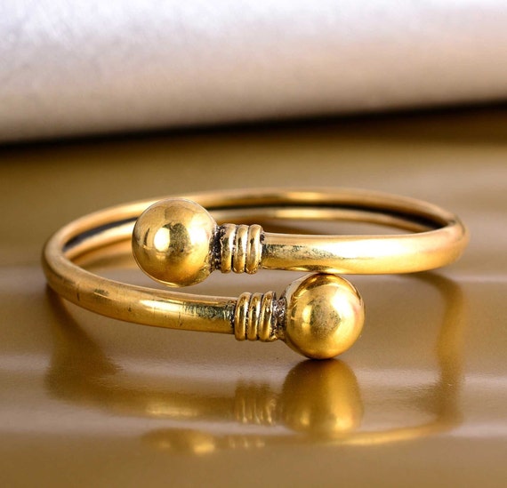 Gold Ball End Cuff Bangle: Adjustable Open Bracelet - Etsy