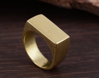 Gold Rectangle Signet Ring: Modern Bar Ring