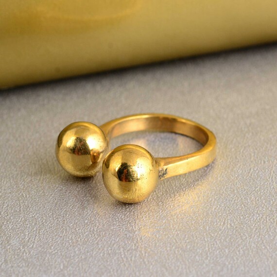 ゴールドダブルボールリング：調節可能なオープンステートメントリング