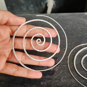 Silver Spiral Earrings , Hammered Spiral Hoop Earrings , Thin Hoop Earrings , Open Hoops Threader Earrings , Large Hoop Earrings